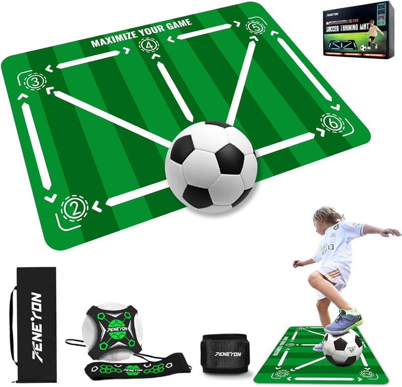 peneyon Soccer Training Mat with Adjustable Soccer Trainer - Non-Slip Soccer Training Equipment for Kids Youth to Boost Speed, Strength & Coordination | Soccer Trainer for Indoor/Outdoor Drills - Image 1